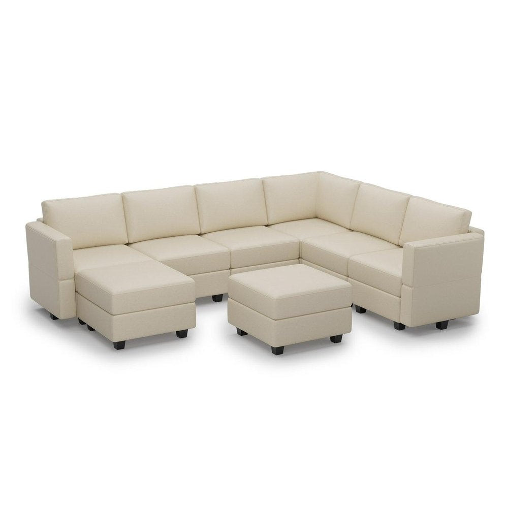 Beige Faux Leather Modular U Shaped Nine Piece Corner Sectional