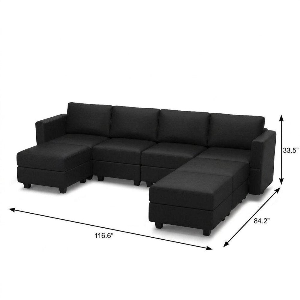 Beige Faux Leather Modular U Shaped Eight Piece Corner Sectional