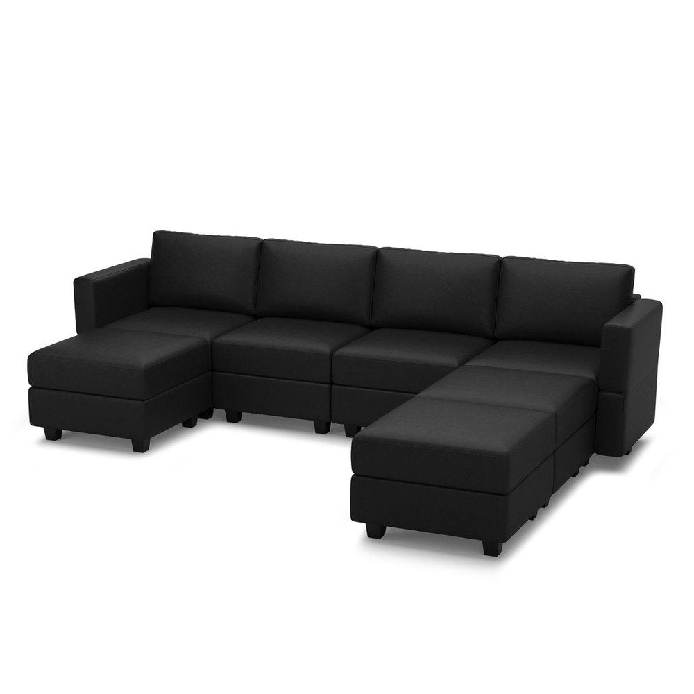 Beige Faux Leather Modular U Shaped Eight Piece Corner Sectional