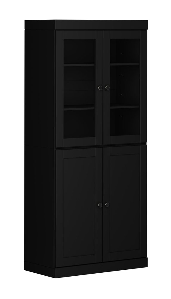 72" Black Solid Wood Four Door Pantry Or Storage Closet