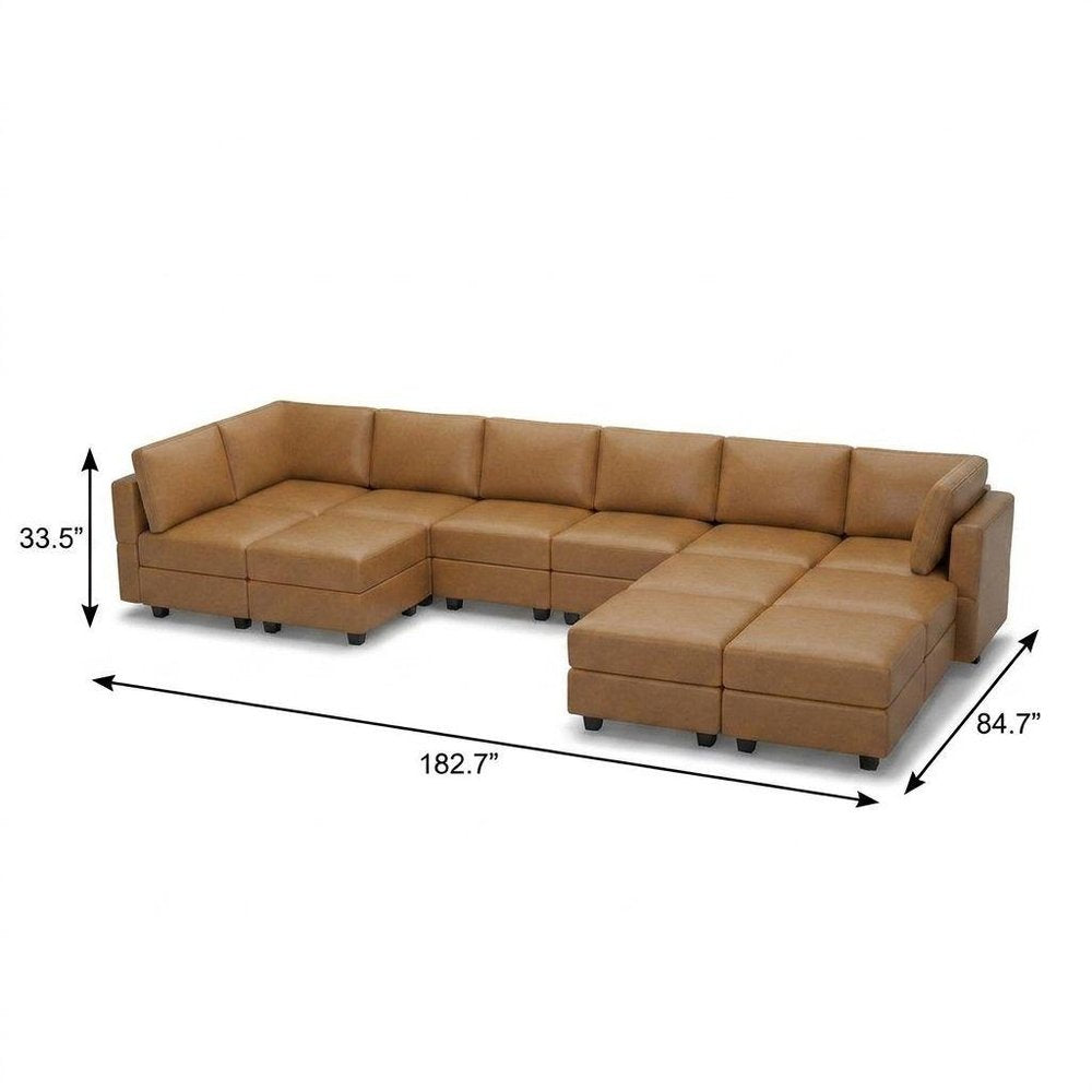 Beige Faux Leather Modular U Shaped Twelve Piece Corner Sectional