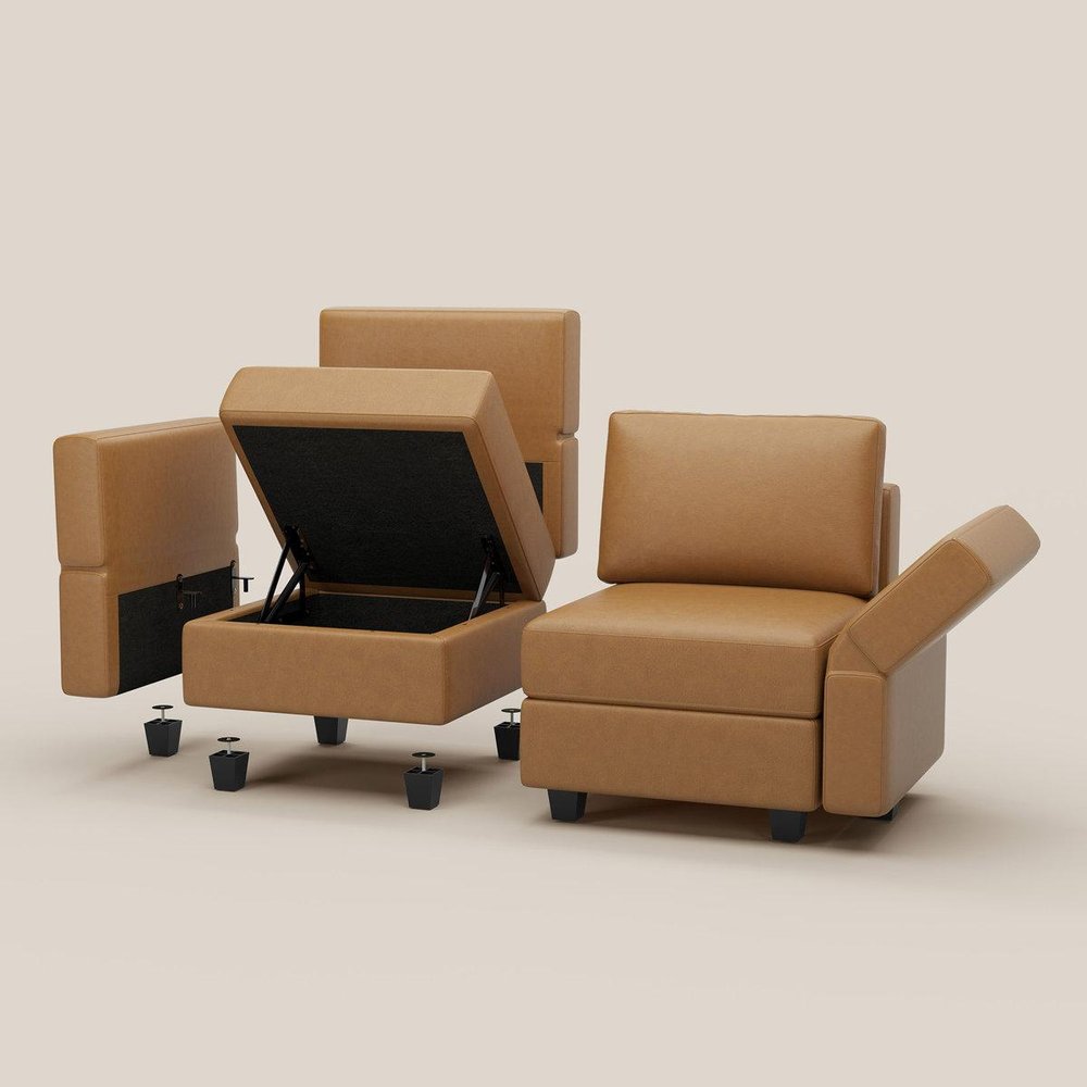 Beige Faux Leather Modular U Shaped Twelve Piece Corner Sectional