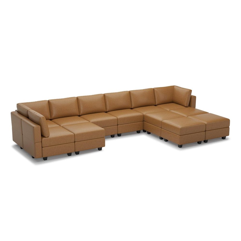 Beige Faux Leather Modular U Shaped Twelve Piece Corner Sectional