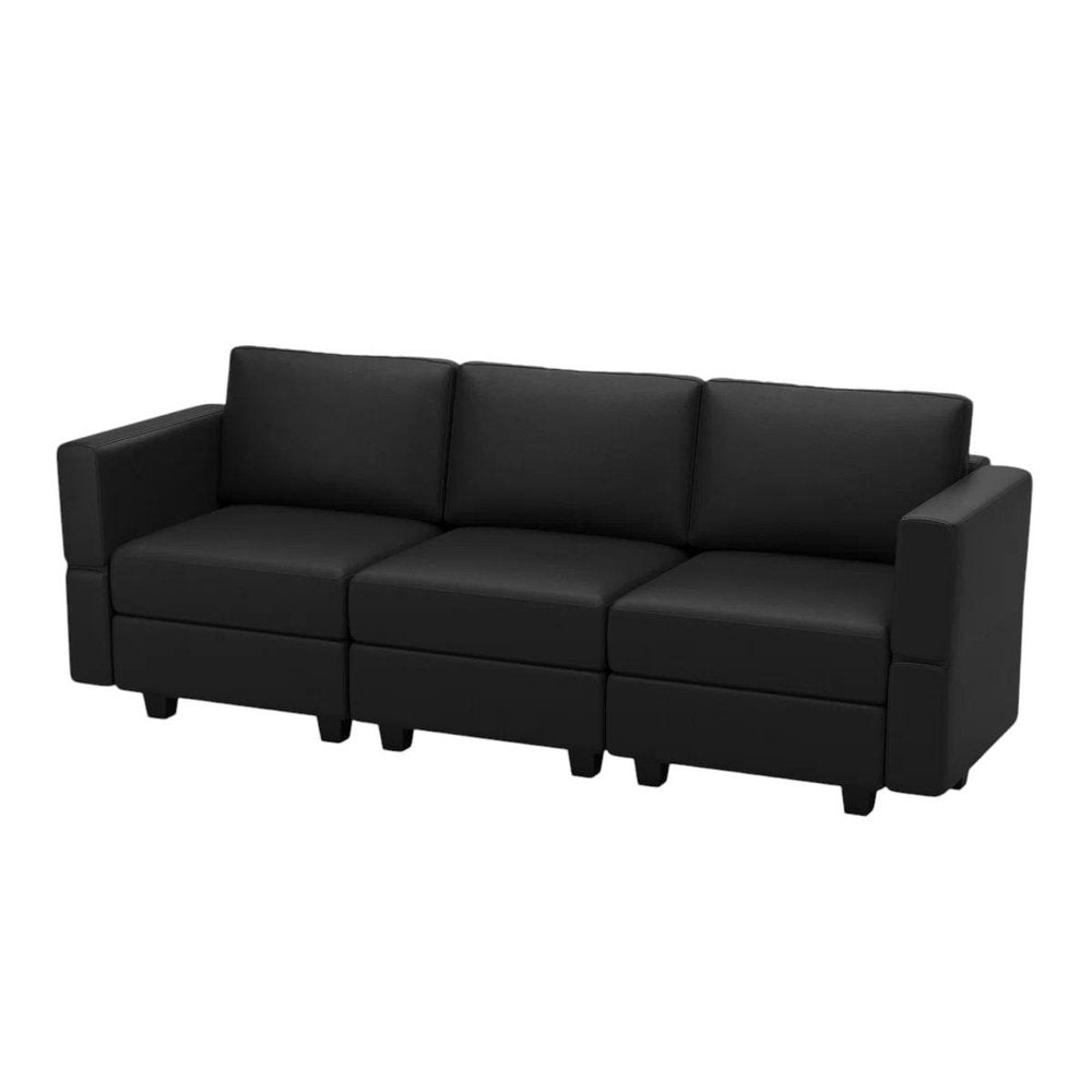 79" Beige Faux Leather Modular Sofa And Storage