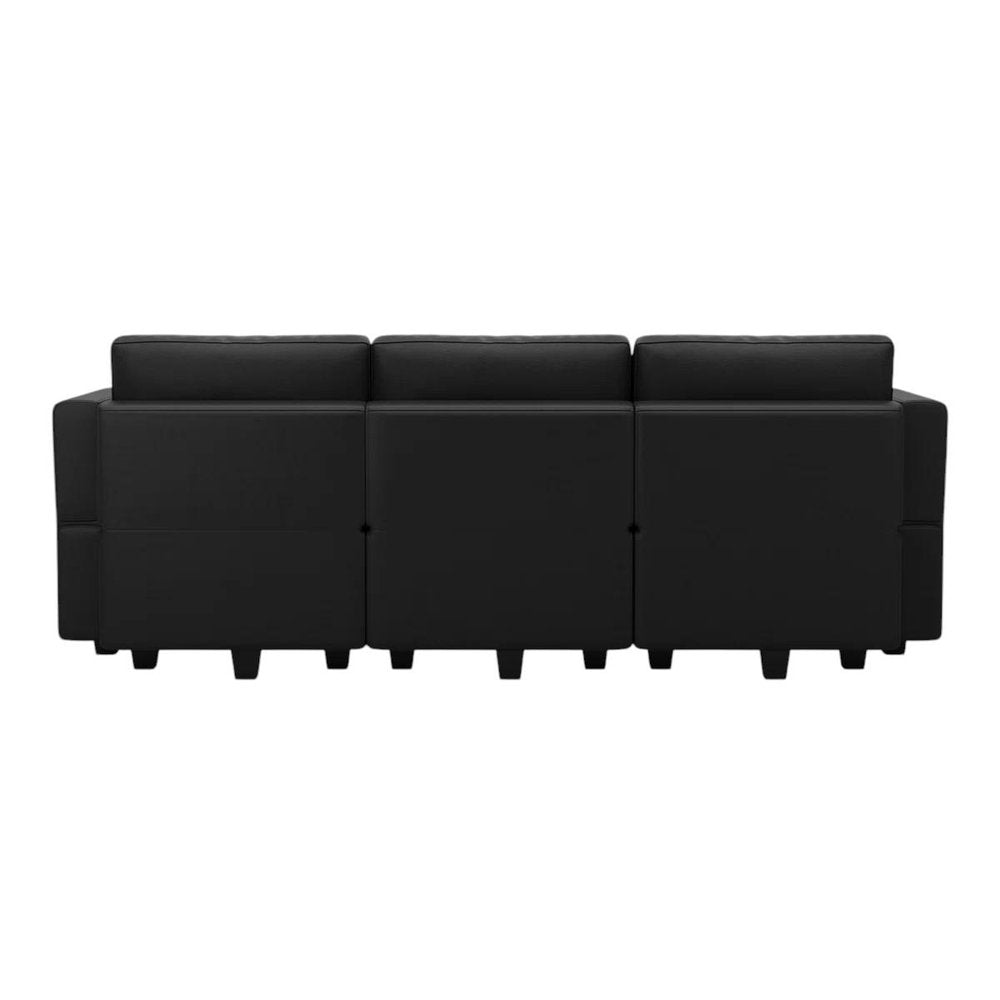 79" Beige Faux Leather Modular Sofa And Storage