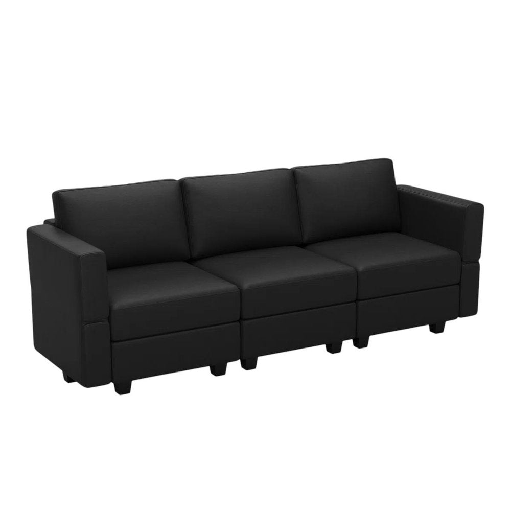 79" Beige Faux Leather Modular Sofa And Storage
