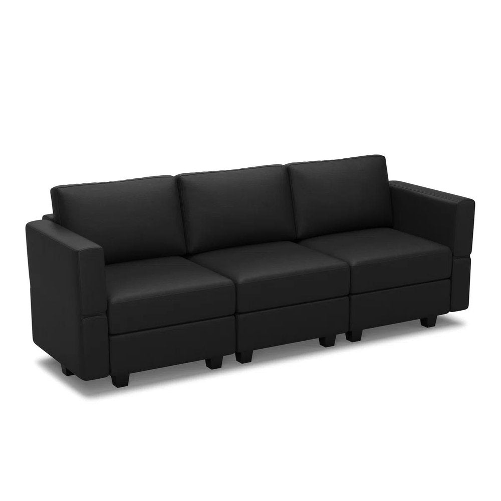 79" Beige Faux Leather Modular Sofa And Storage