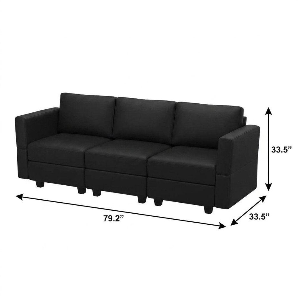 79" Beige Faux Leather Modular Sofa And Storage
