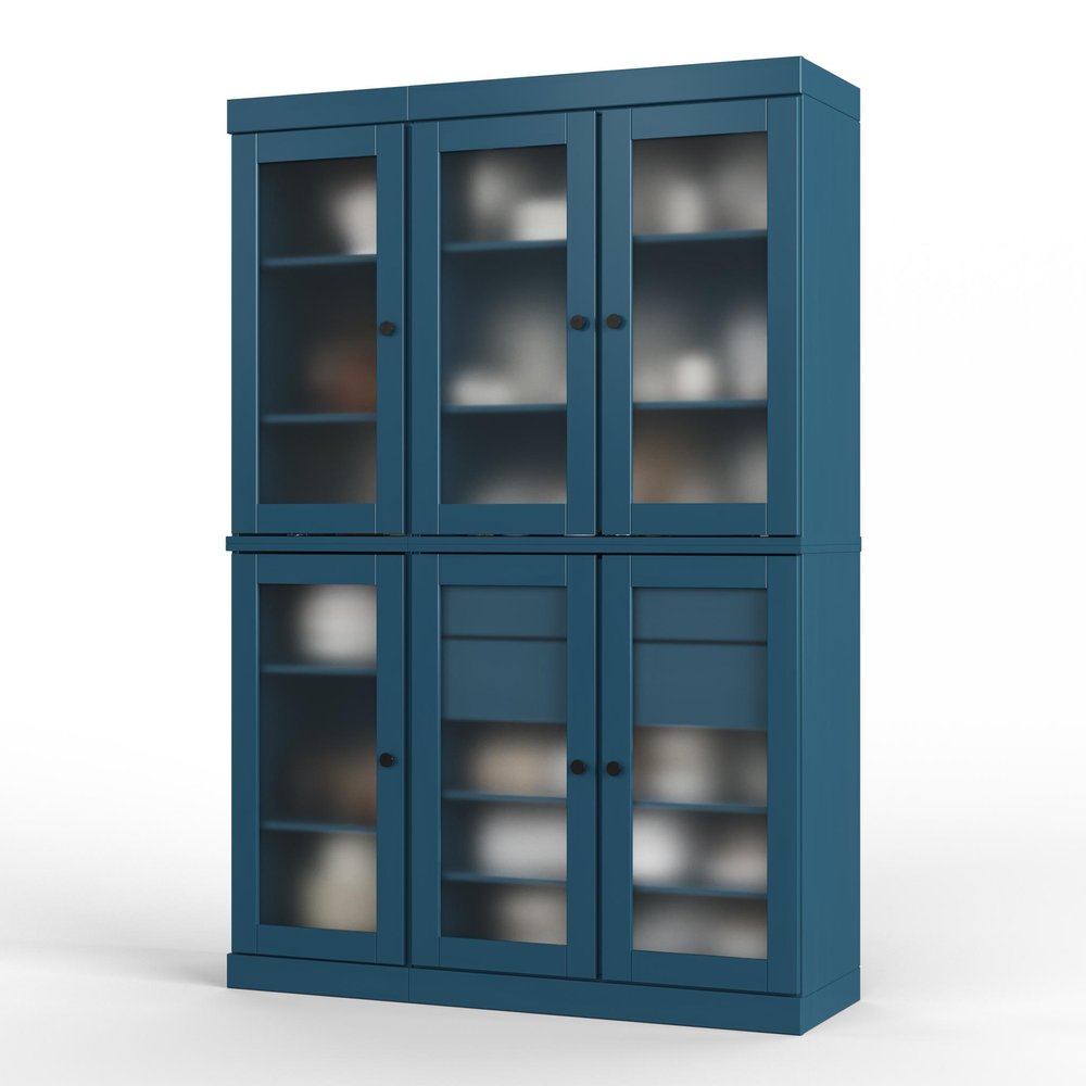 72" Teal Blue Solid Wood Six Door Two Drawer Pantry Or Storage Closet