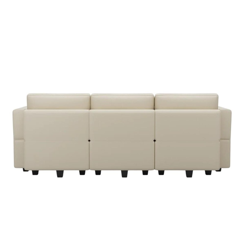 79" Beige Faux Leather Modular Sofa And Storage