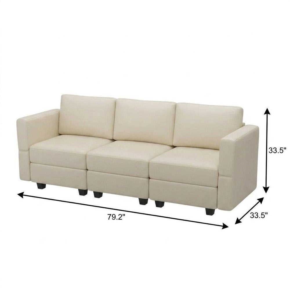 79" Beige Faux Leather Modular Sofa And Storage