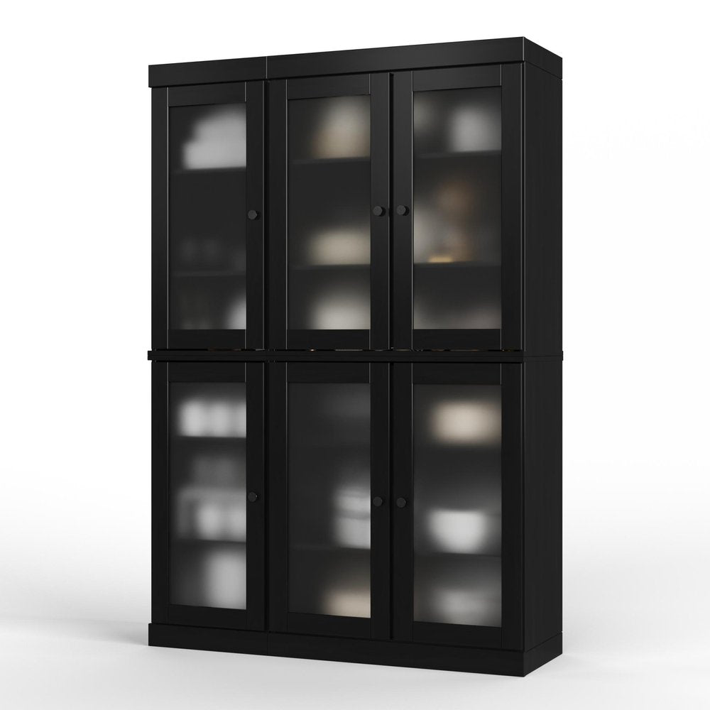 72" Black Solid Wood Six Door Pantry Or Storage Closet