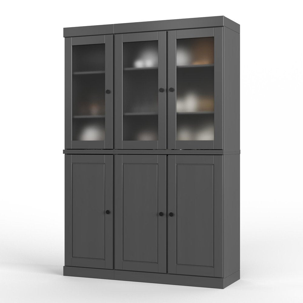 72" Gray Solid Wood Six Door Pantry Or Storage Closet