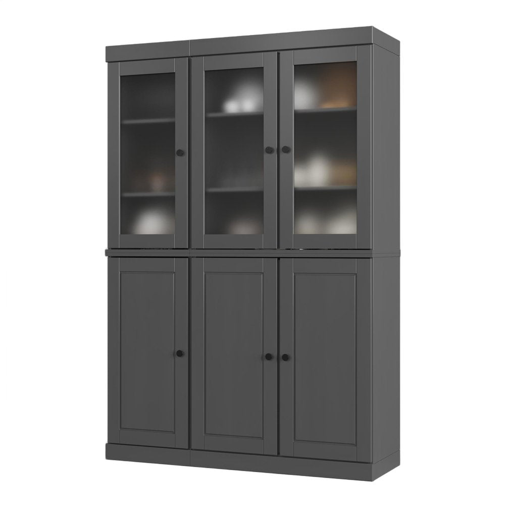 72" Gray Solid Wood Six Door Pantry Or Storage Closet