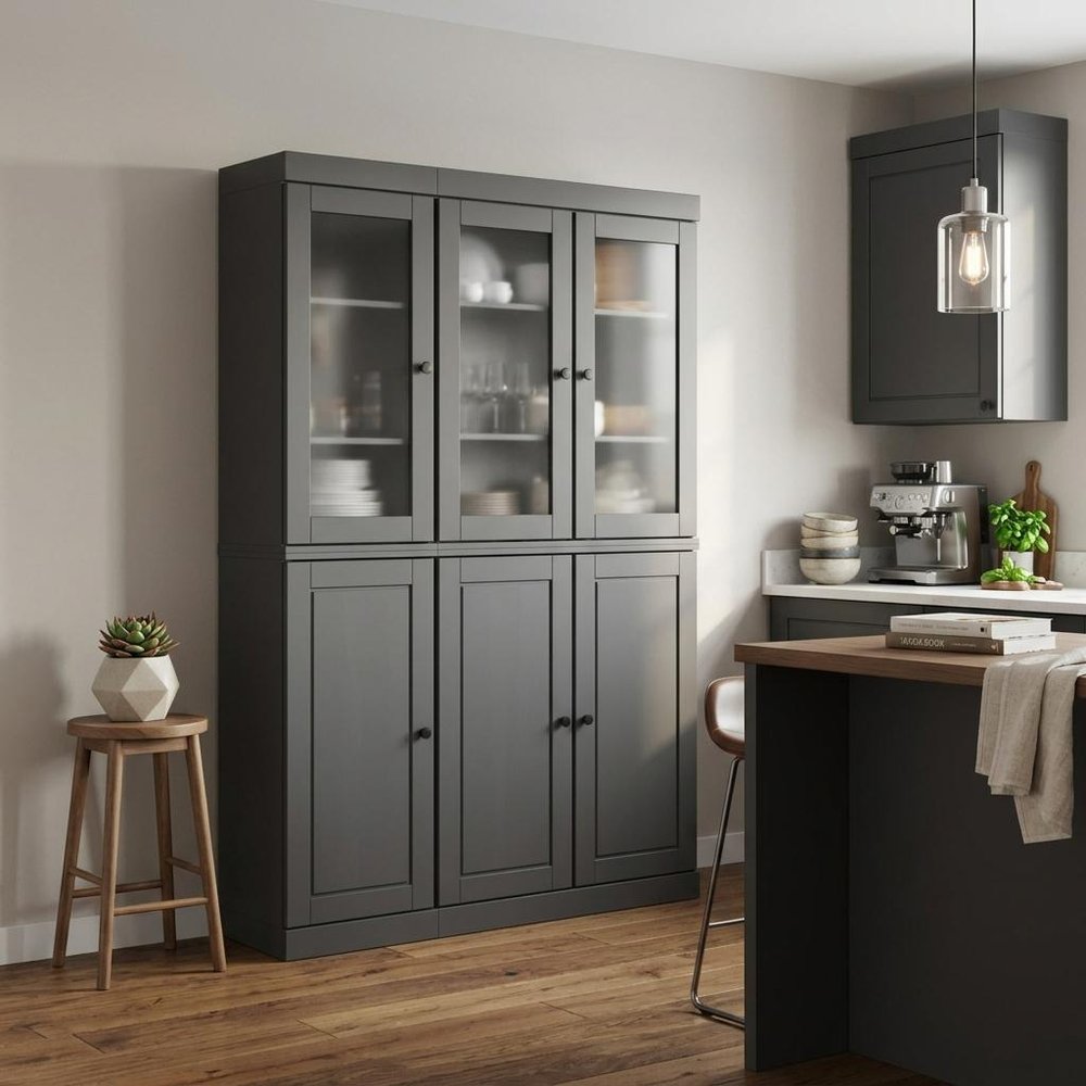 72" Gray Solid Wood Six Door Pantry Or Storage Closet