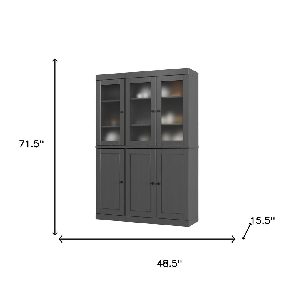 72" Gray Solid Wood Six Door Pantry Or Storage Closet