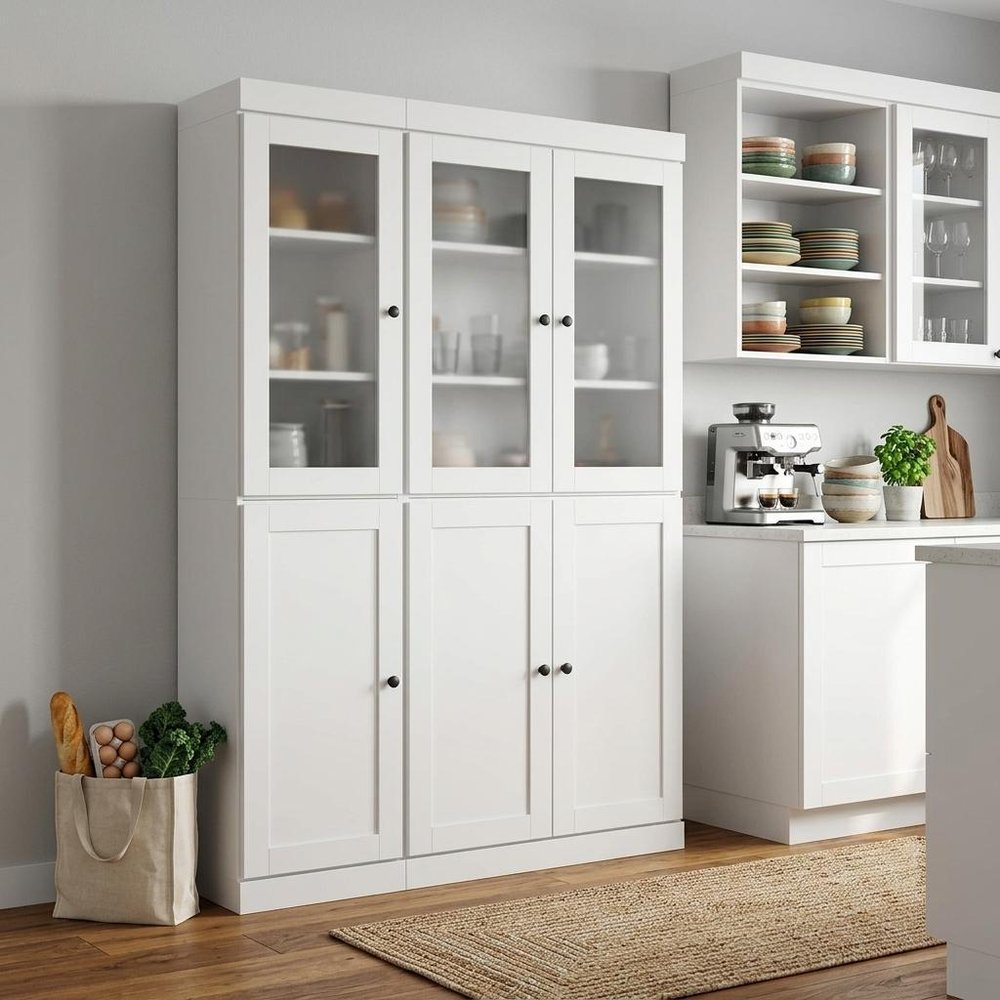 72" White Solid Wood Six Door Pantry Or Storage Closet