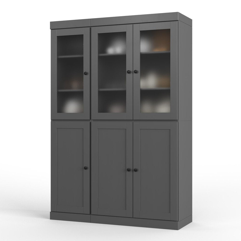 72" Gray Solid Wood Six Door Pantry Or Storage Closet