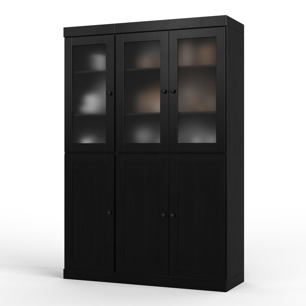 72" Black Solid Wood Six Door Pantry Or Storage Closet
