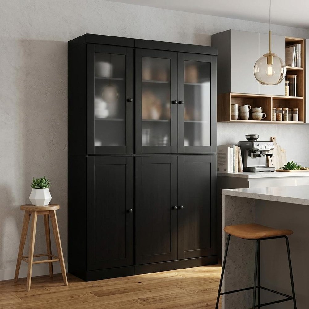 72" Black Solid Wood Six Door Pantry Or Storage Closet