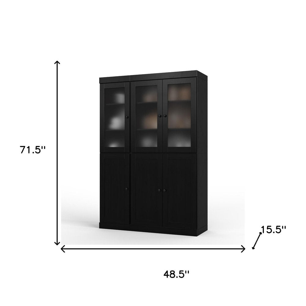 72" Black Solid Wood Six Door Pantry Or Storage Closet