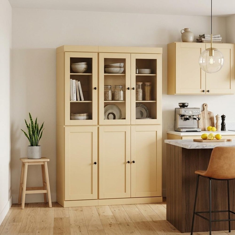 72" Yellow Solid Wood Six Door Pantry Or Storage Closet