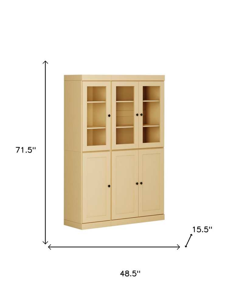 72" Yellow Solid Wood Six Door Pantry Or Storage Closet
