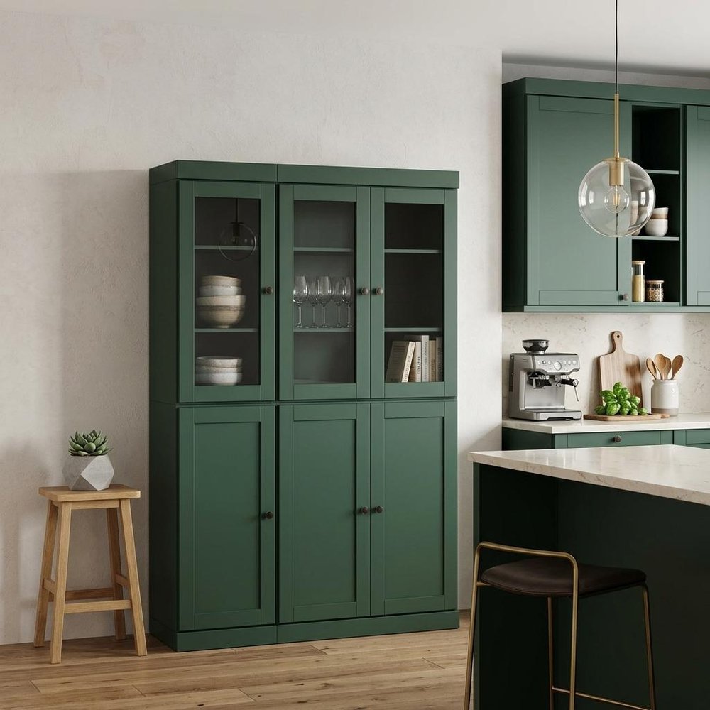 72" Green Solid Wood Six Door Pantry Or Storage Closet