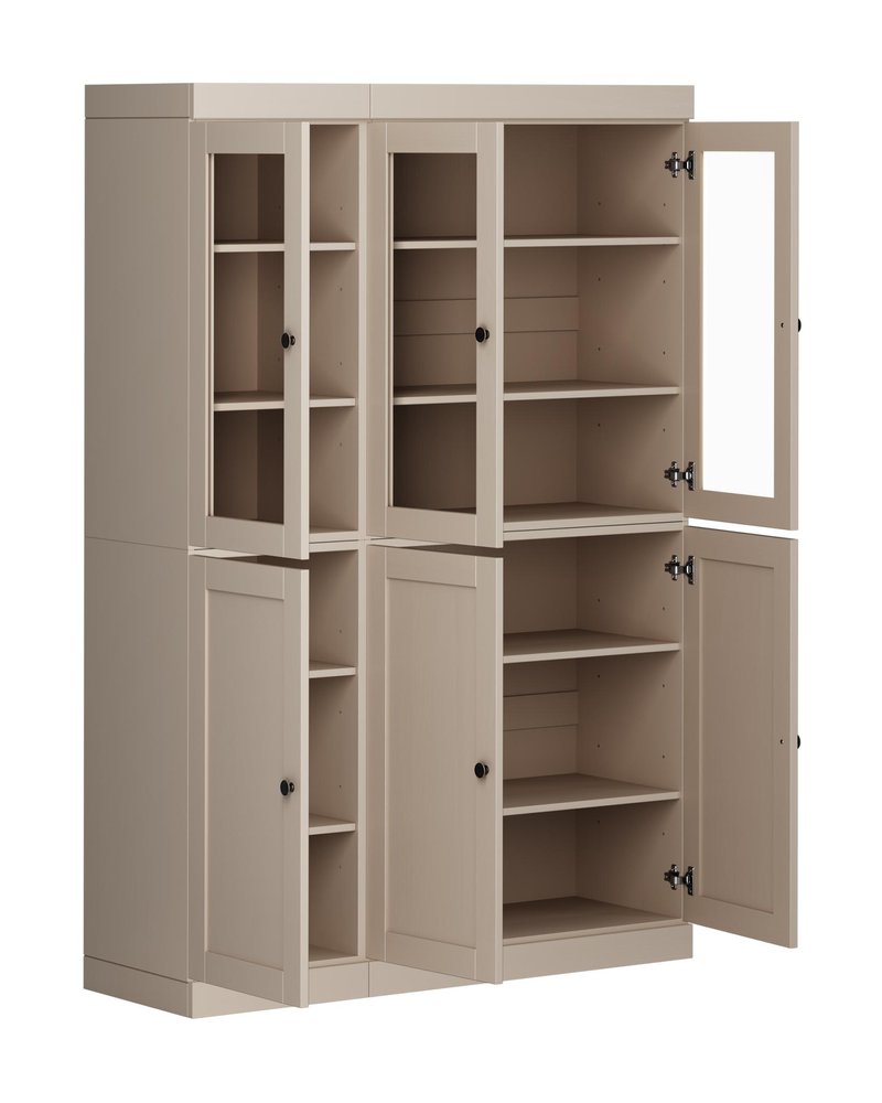 72" Beige Solid Wood Six Door Pantry Or Storage Closet