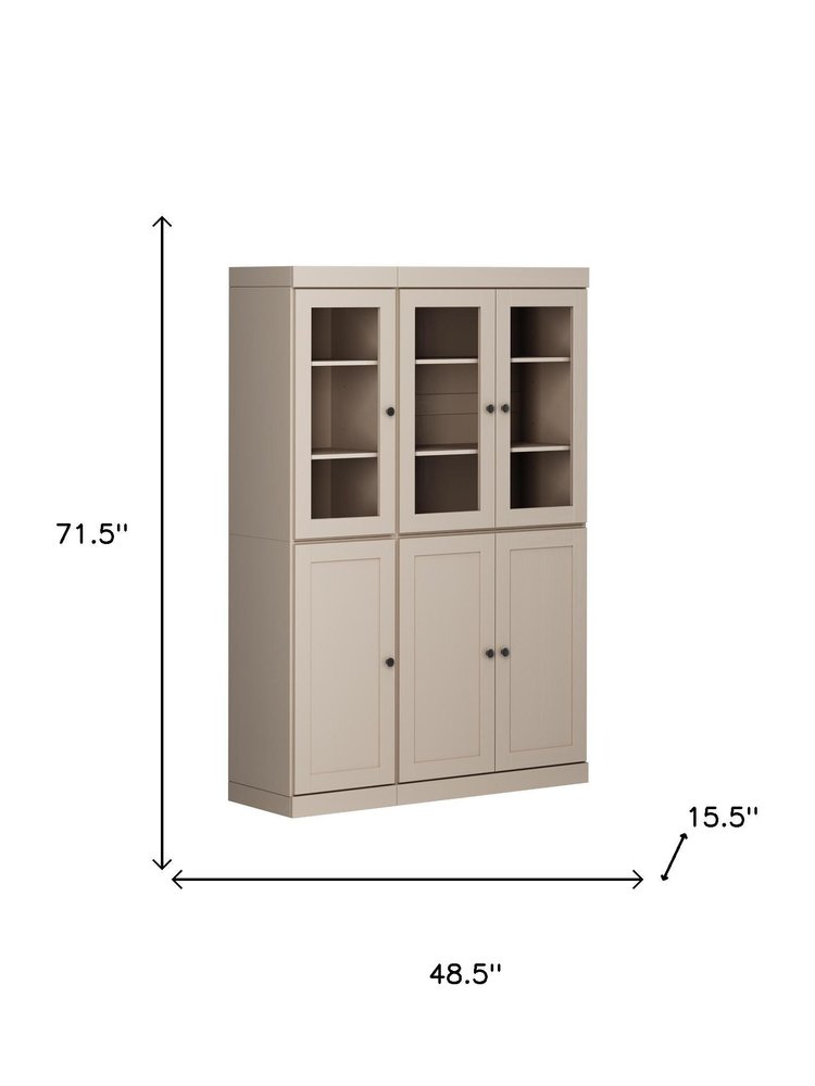 72" Beige Solid Wood Six Door Pantry Or Storage Closet