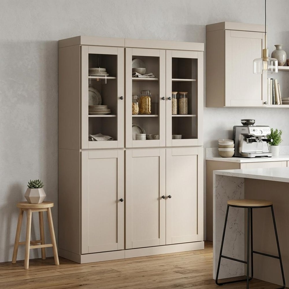 72" Beige Solid Wood Six Door Pantry Or Storage Closet
