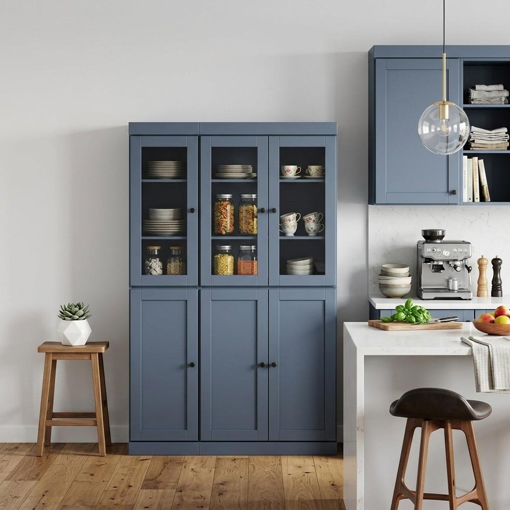 72" French Blue Solid Wood Six Door Pantry Or Storage Closet