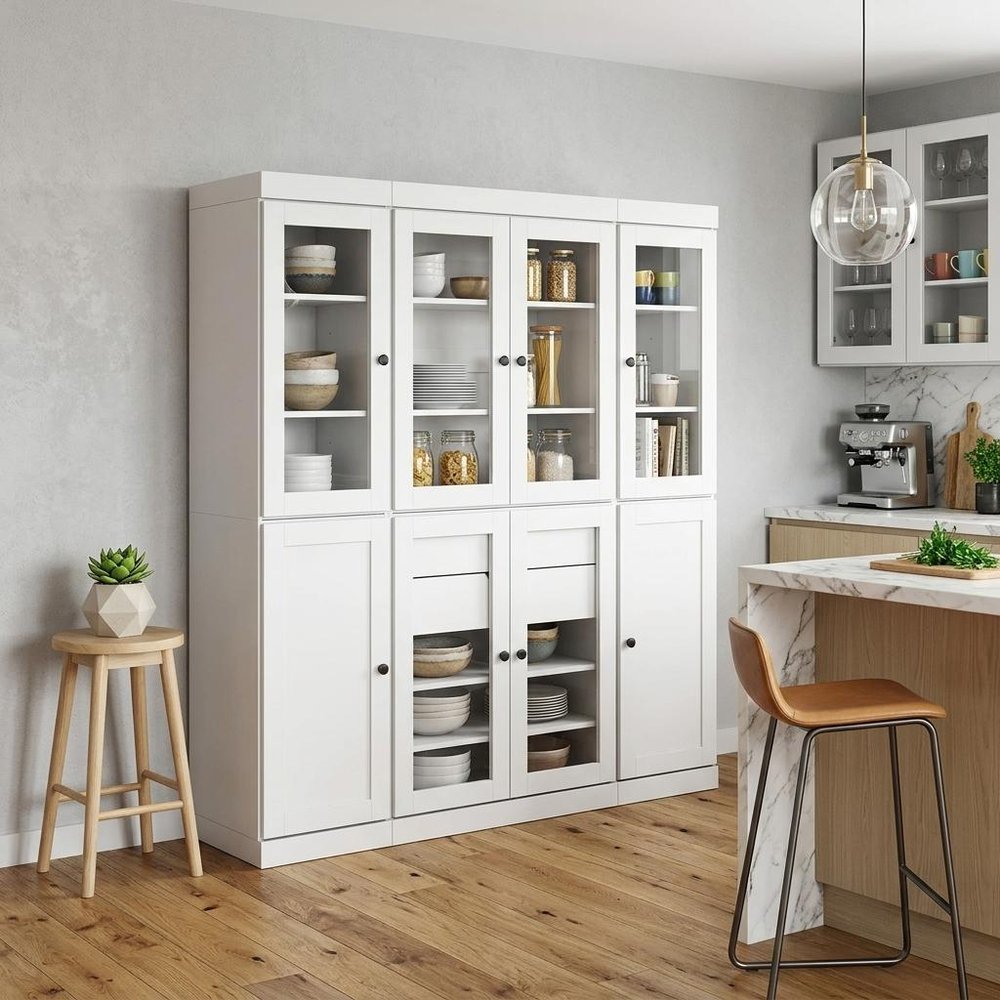 72" White Solid Wood 8 Two Drawer Pantry Or Storage Closet