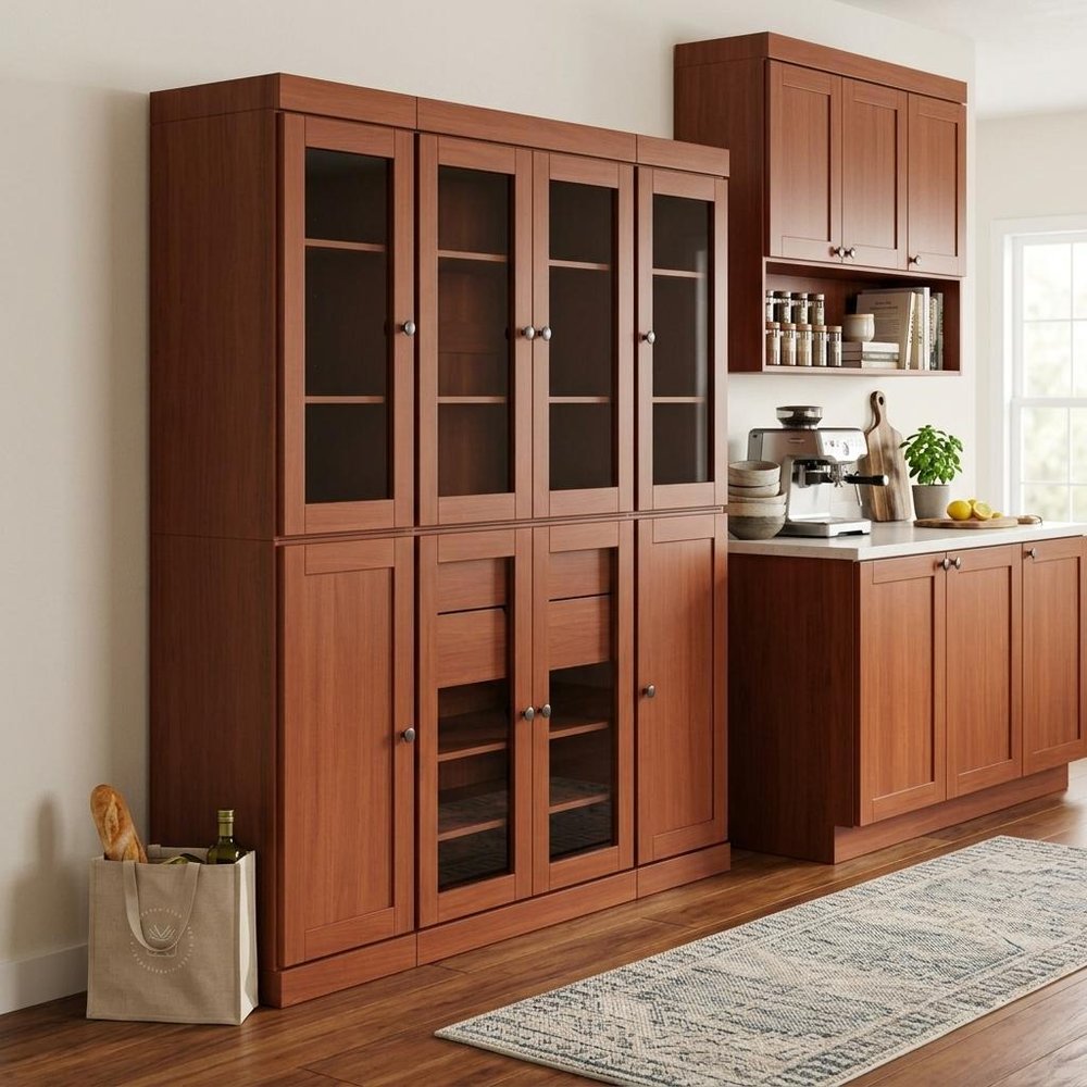 72" Coffee Solid Wood 8 Two Drawer Pantry Or Storage Closet