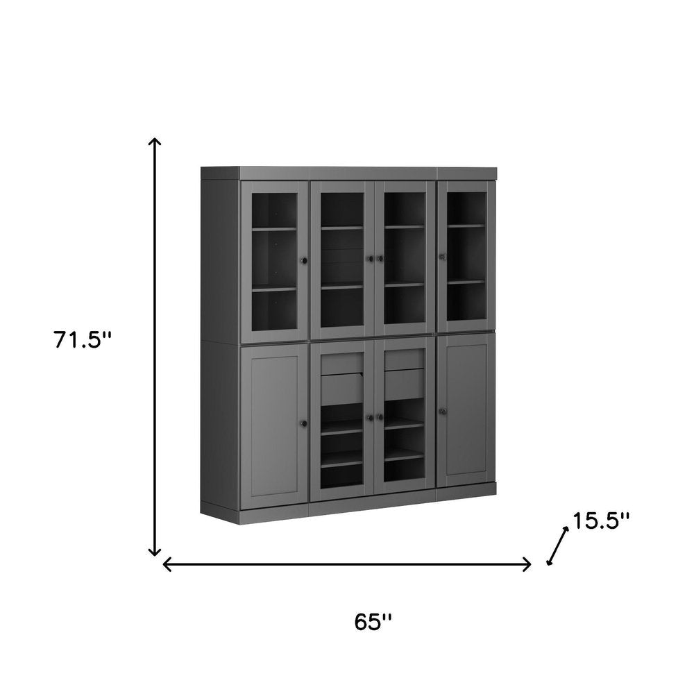 72" Gray Solid Wood 8 Two Drawer Pantry Or Storage Closet
