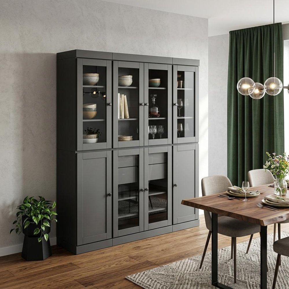 72" Gray Solid Wood 8 Two Drawer Pantry Or Storage Closet