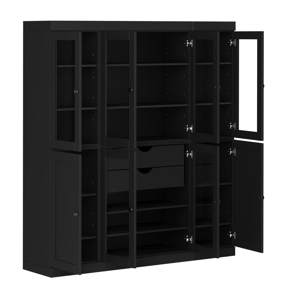 72" Black Solid Wood 8 Two Drawer Pantry Or Storage Closet