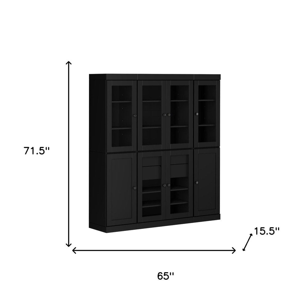 72" Black Solid Wood 8 Two Drawer Pantry Or Storage Closet
