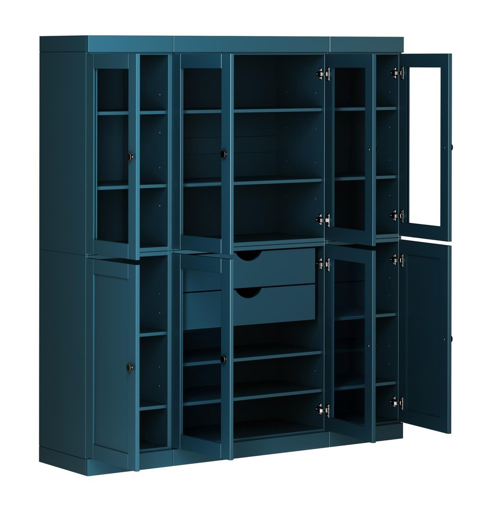 72" Black Solid Wood 8 Two Drawer Pantry Or Storage Closet