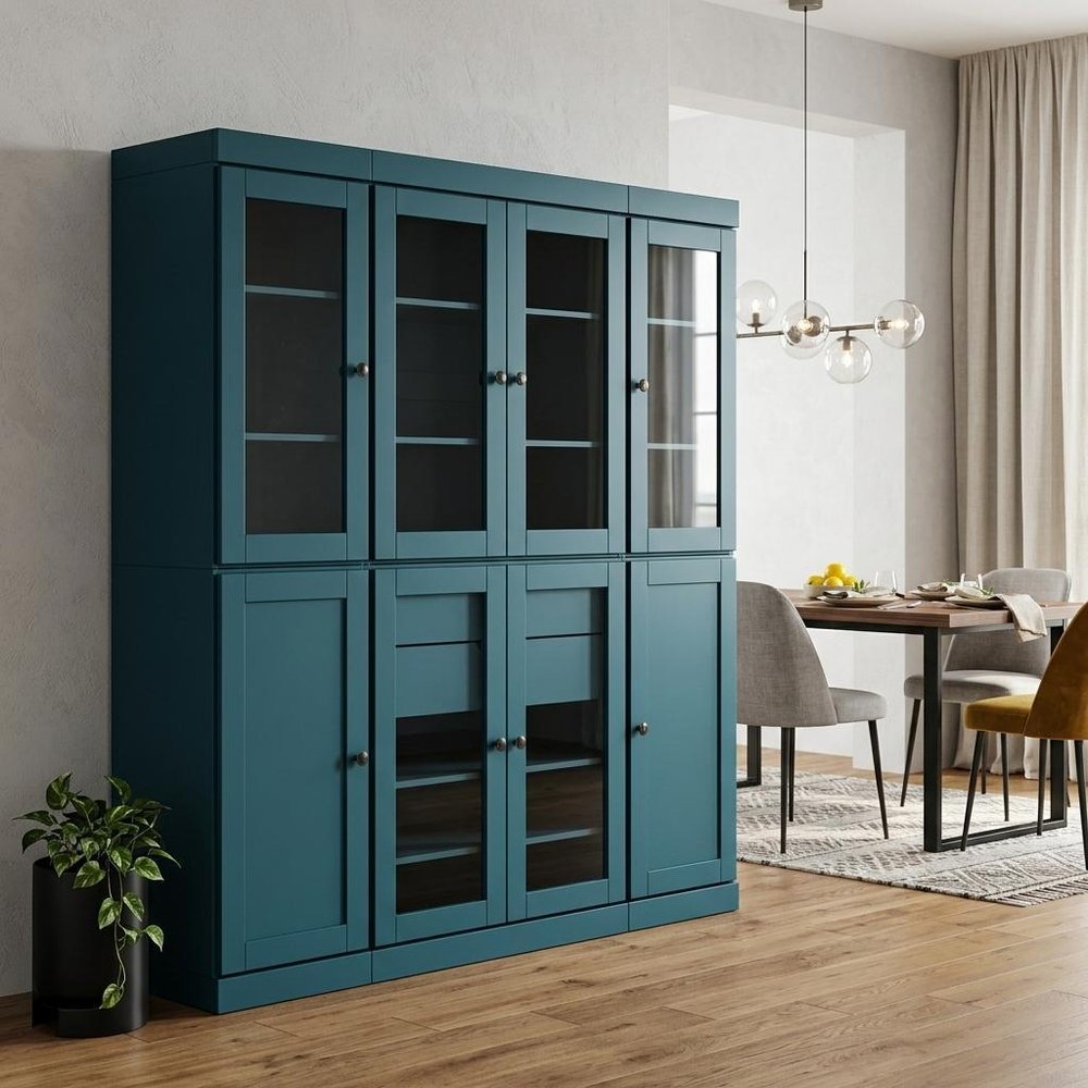 72" Black Solid Wood 8 Two Drawer Pantry Or Storage Closet