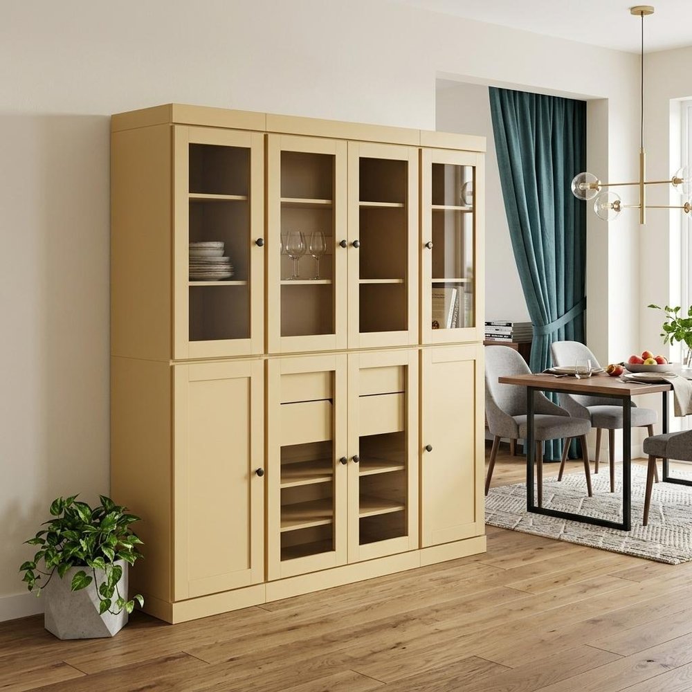 72" Yellow Solid Wood 8 Two Drawer Pantry Or Storage Closet
