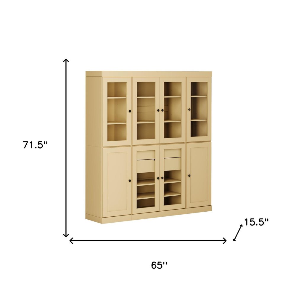 72" Yellow Solid Wood 8 Two Drawer Pantry Or Storage Closet