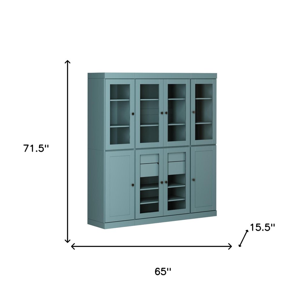 72" Aqua Solid Wood 8 Two Drawer Pantry Or Storage Closet