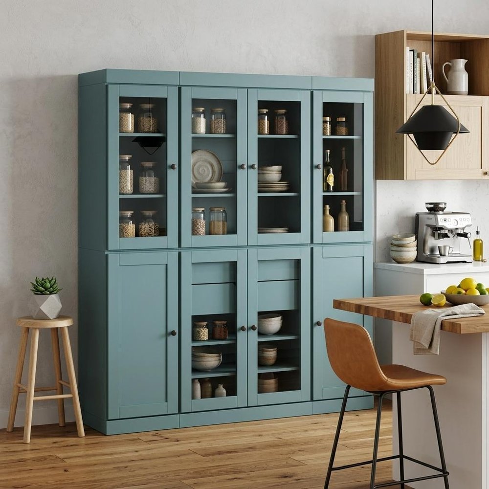 72" Aqua Solid Wood 8 Two Drawer Pantry Or Storage Closet