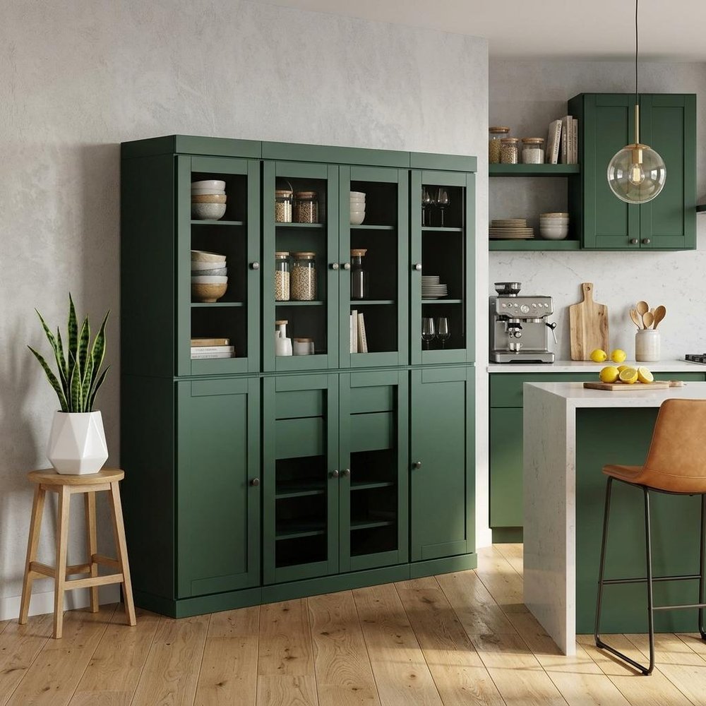72" Green Solid Wood 8 Two Drawer Pantry Or Storage Closet