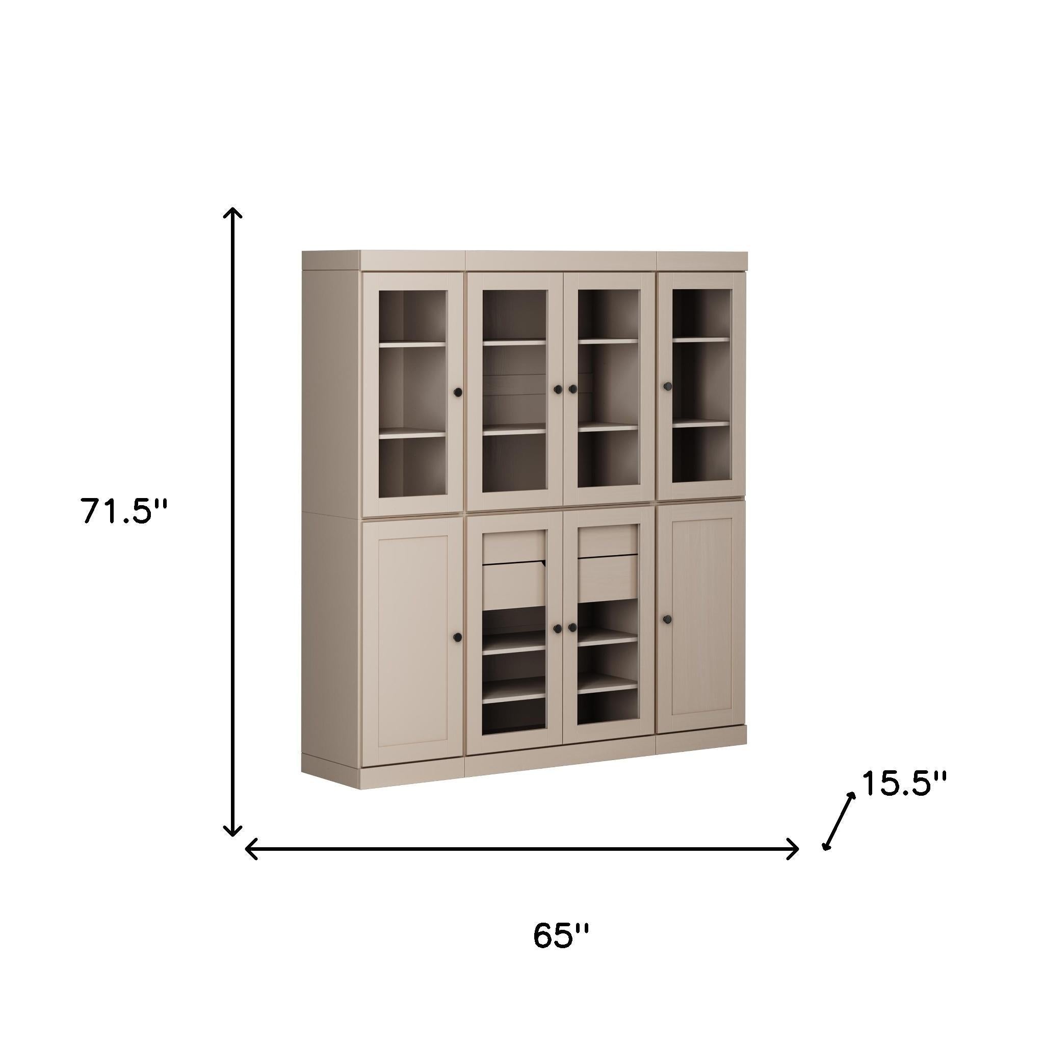 72" Beige Solid Wood 8 Two Drawer Pantry Or Storage Closet