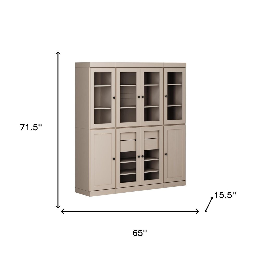 72" Beige Solid Wood 8 Two Drawer Pantry Or Storage Closet