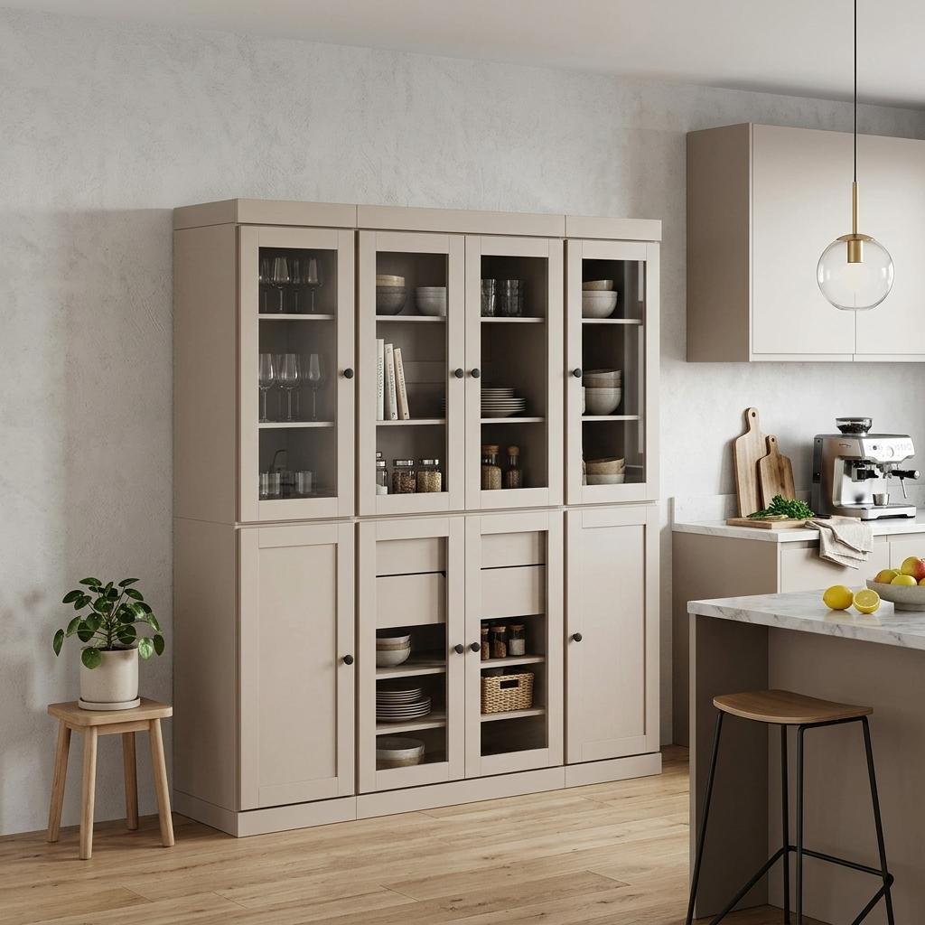 72" Beige Solid Wood 8 Two Drawer Pantry Or Storage Closet
