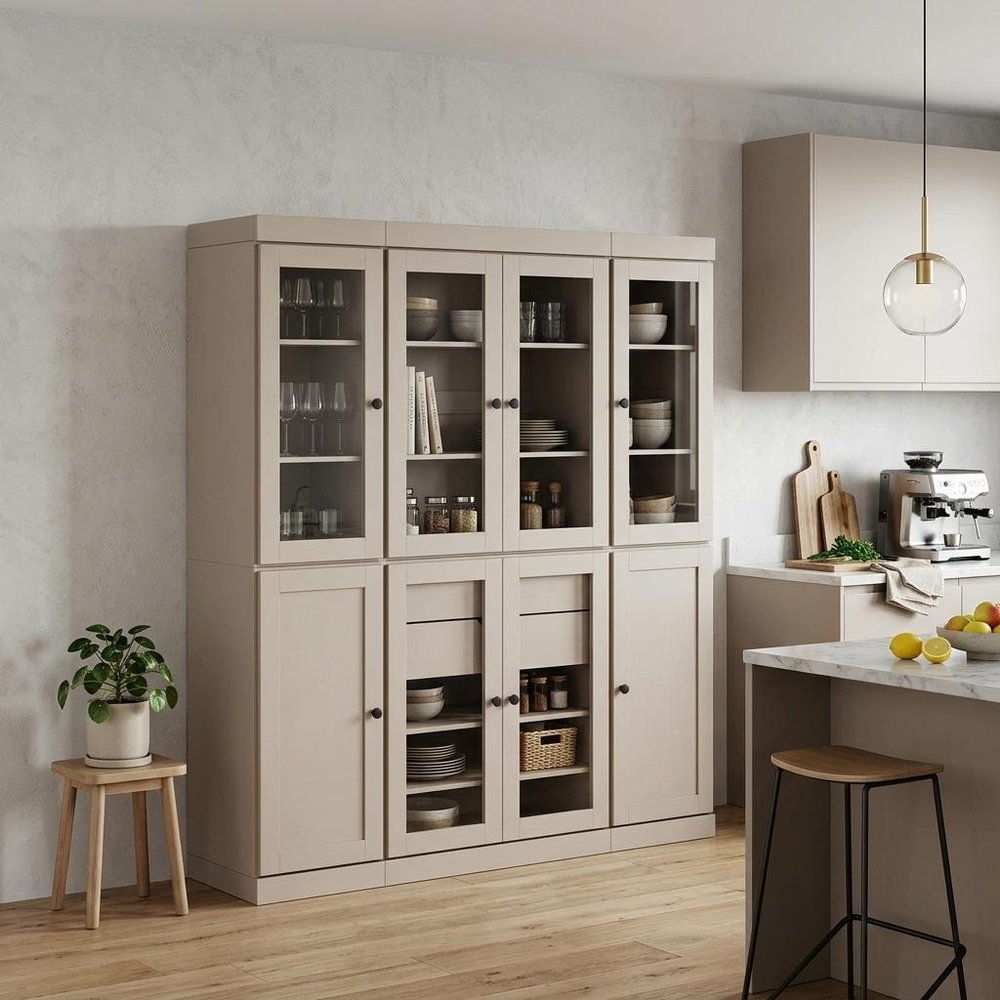 72" Beige Solid Wood 8 Two Drawer Pantry Or Storage Closet