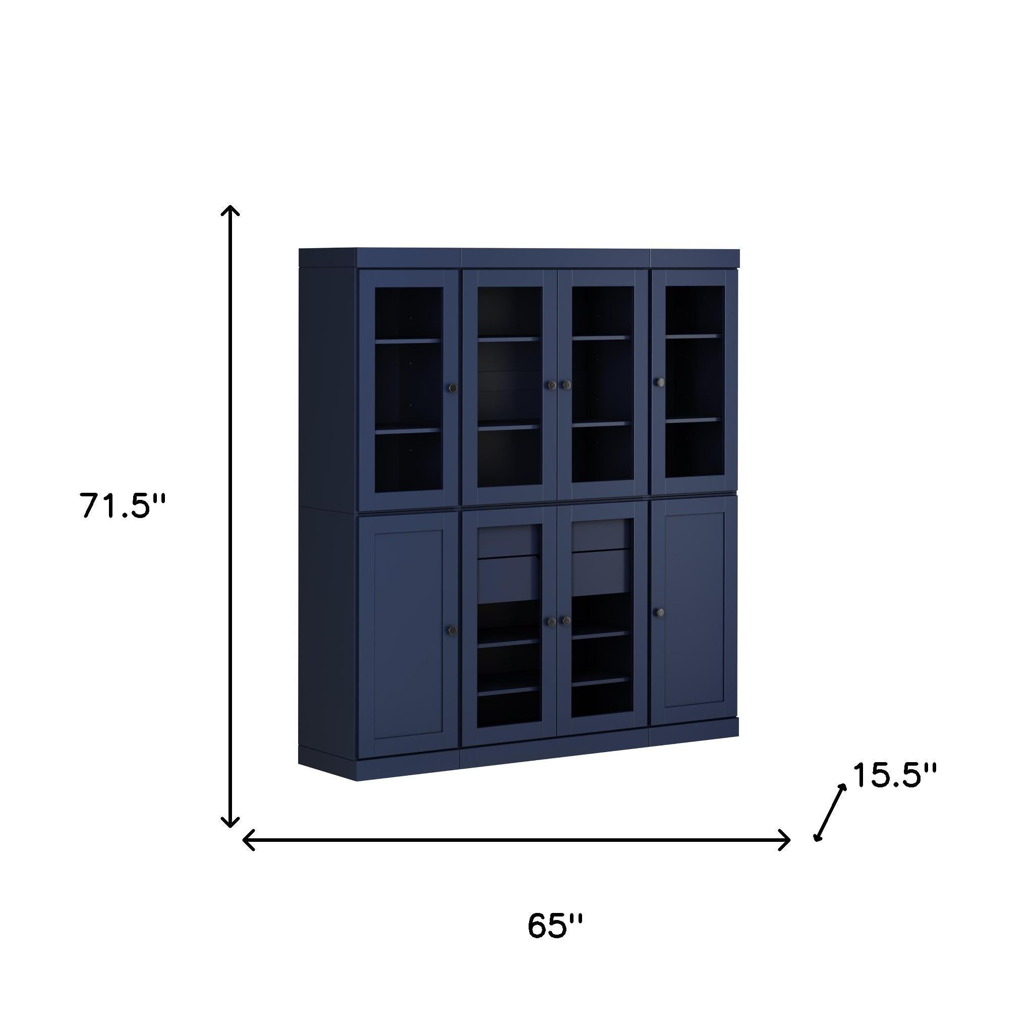 72" French Blue Solid Wood 8 Two Drawer Pantry Or Storage Closet